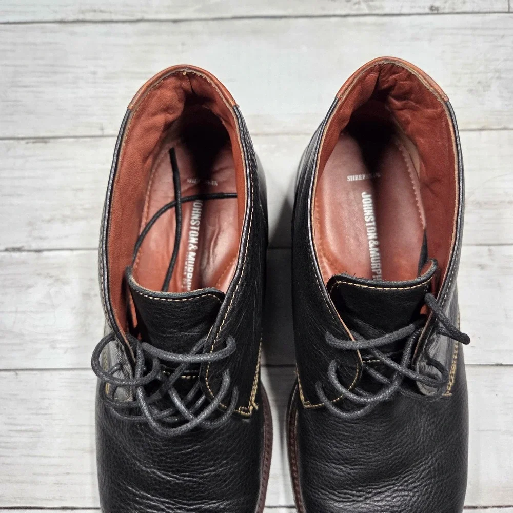 Johnston & Murphy Chukka Boots Men 12M Black 25-2021 Leather Memory Foam Damaged